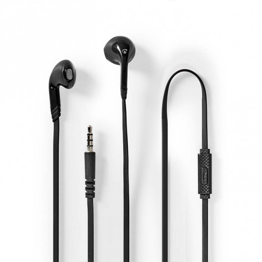 NEDIS HPWD2021BK Ενσύρματα στερεοφωνικά ακουστικά με μικρόφωνο και βύσμα jack 35mm, σε μαύρο χρώμα