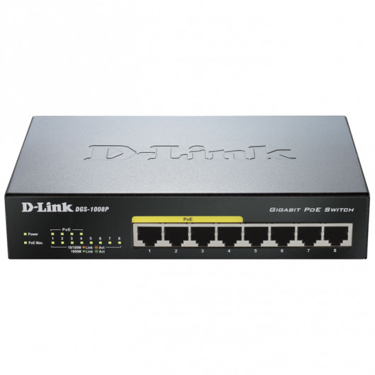 D-LINK DGS-1008P 8-Port Gigabit PoE Unmanaged Desktop Switch