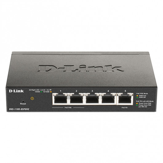 D-LINK DGS-1100-05PDV2 5-Port PoE-Powered Gigabit Smart Managed Switch με 3xGigabit & 2xPoE-ports