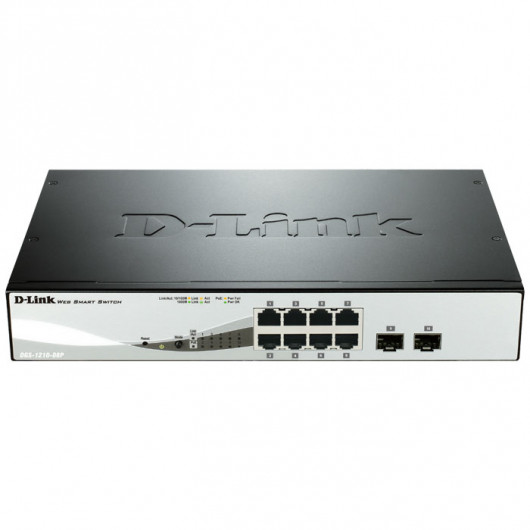 D-LINK DGS-1210-08P 10-Port PoE Gigabit Smart Managed switch, 8xPoE & 2xSFP ports