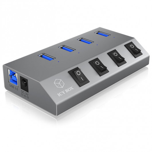 IB-HUB1405 2 σε 1, USB 30 Hub αλουμινίου 4 θυρών και universal φορτιστής USB, με 4 διακόπτες ON/OFF