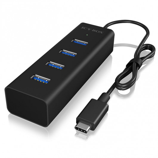 IB-HUB1409-C3 USB 30 Hub αλουμινίου, 4 θυρών µε σύνδεση type-C σε μαύρο χρώμα