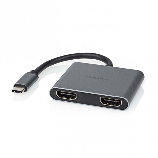 NEDIS CCGP64670BK01 Σταθμός σύνδεσης USB 32 Gen 1x1, USB Type-C αρσ σε 2xHDMI θηλ, με ενσωματωμένο καλώδιο 010m