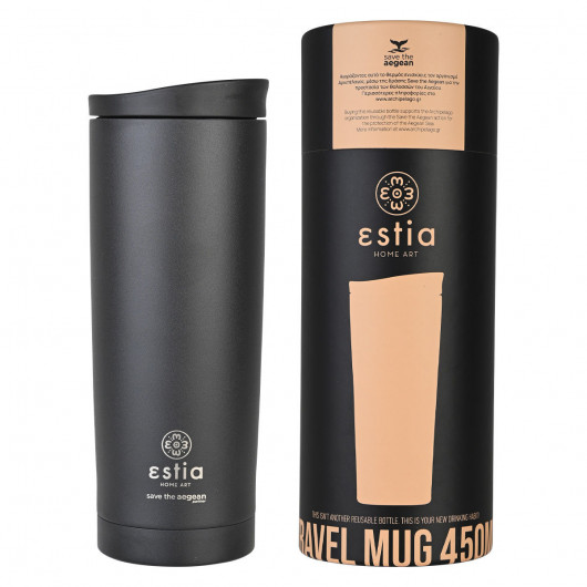 ESTIA ΘΕΡΜΟΣ TRAVEL MUG SAVE THE AEGEAN 450ml MIDNIGHT BLACK