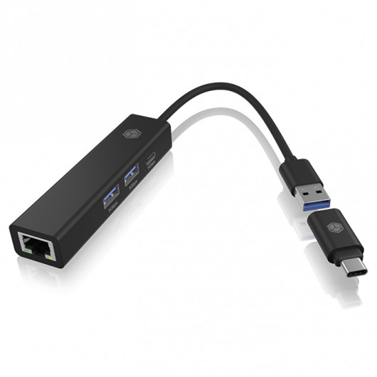 ICY BOX IB-HUB1439-LAN Σταθμός σύνδεσης 4 θυρών USB 32 Gen 1x1 με ενσωματωμένο καλώδιο