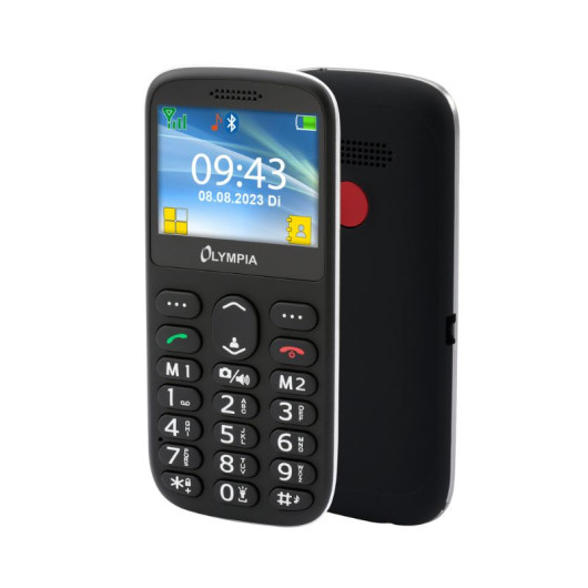 Olympia SUN (2222) Μαύρο κινητό τηλέφωνο Bluetooth με μεγάλα κουμπιά, USB-C, Dual SIM, Camera,