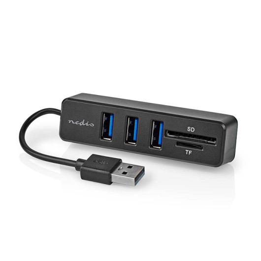 NEDIS CCGB60250BK01 USB High-Speed hub 3 θυρών και Card Reader 2 θυρών, σε μαύρο χρώμα