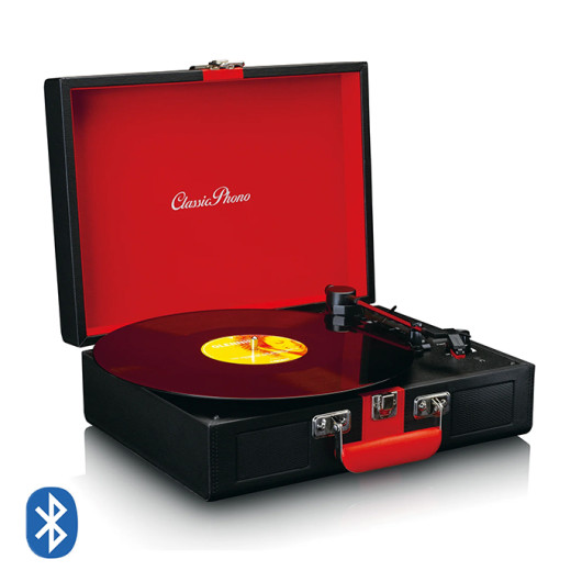 LENCO CLASSIC PHONO TT-110BKRDTurntable with Bluetooth reception and built-in speakers.