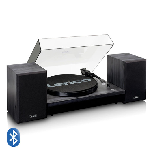 LENCO LS-301BKTurntable with Bluetooth and two separate speakers, black color.
