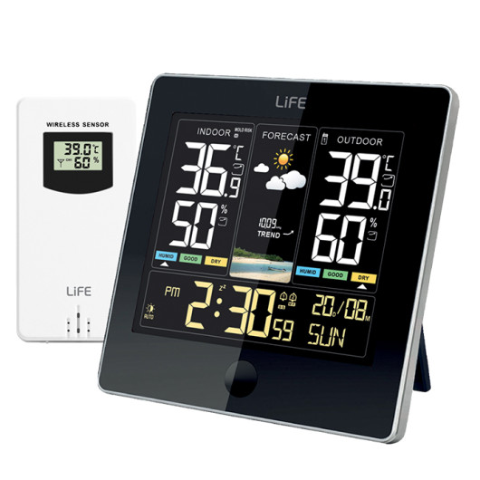 LIFE ALPINEWeather station with 4.8" color display, wireless outdoor sensor and alarm clock