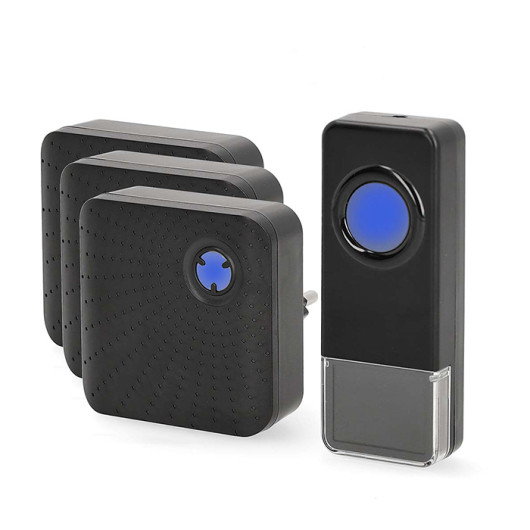 NEDIS DOORB310BK3Wireless doorbell set with 3 receivers and 58 melodies in black color.