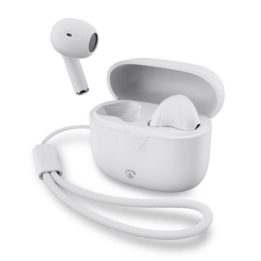 NEDIS HPBT2400WTFully wireless Bluetooth earphones with built-in microphone and voice control support, white color.