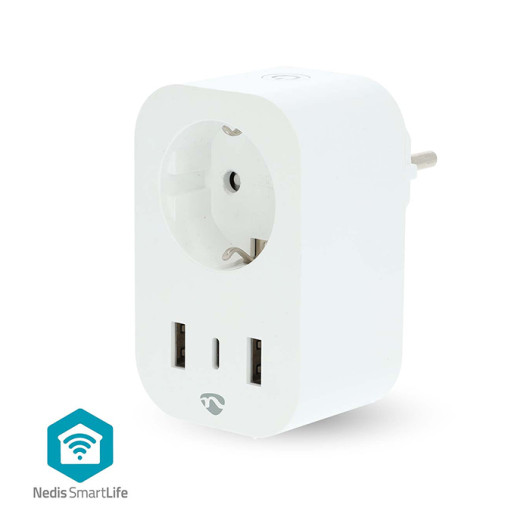 NEDIS WIFIP151FWTSmartLife Wi-Fi smart plug with Type F (CEE 7/7) + 1x USB-C + 2x USB, 3680W in white color.