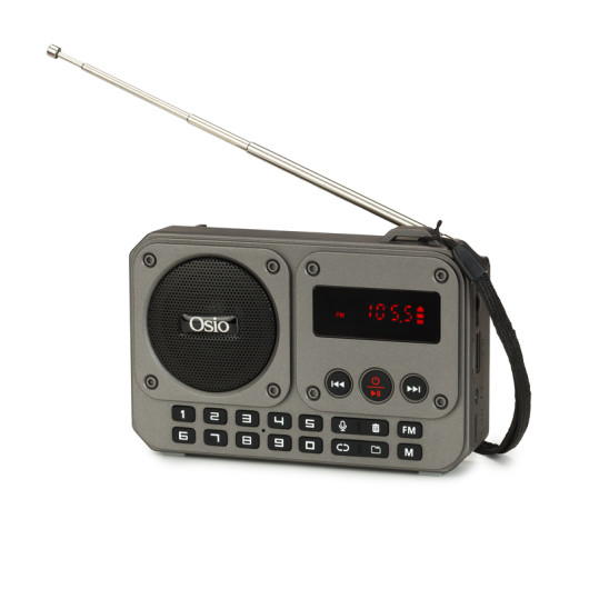 Οsio OPR-3020 Γκρι αναλογικό φορητό ραδιόφωνο με Bluetooth, AUX, USB, FM, κάρτα TF, REC-5W