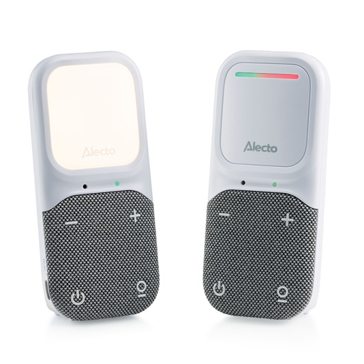 ALECTO DBX135Modern Full Eco audio baby monitor with crystal-clear DECT sound quality, long standby time, and night light, white/grey.