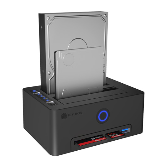 ICY BOX IB-1233CL-CR2-Bays 2.5''/3.5'' SSD/HDD clone station with card reader and USB-A.