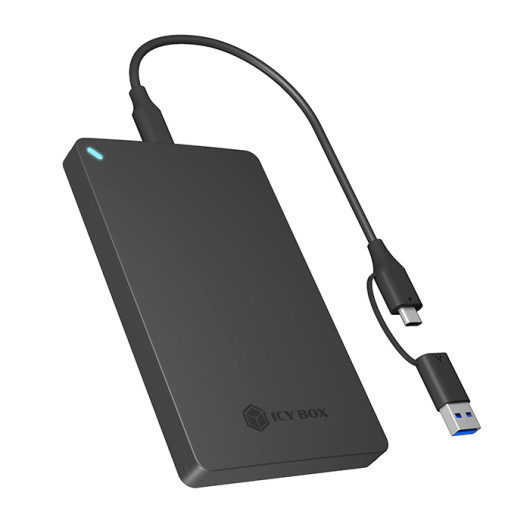 ICY BOX IB-201T-CU312.5" SATA HDD/SSD enclosure with USB Type-C with USB Type-A combo cable.