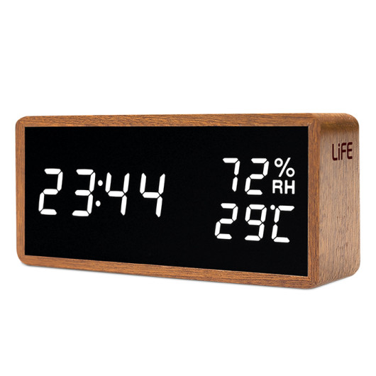 LIFE NOBLE SAPELEWooden digital indoor thermometer/ hygrometer with clock and alarm function