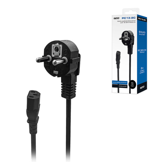 NOD PC13-2CPower cable Schuko male angled - IEC-320-C13 female, 2m