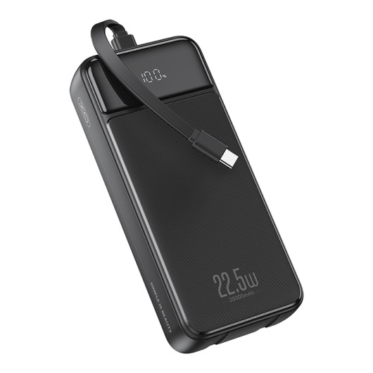 XO PR275Power Bank with 3 built-in cables (2x USB-C, LIGHTNING), 20000mAh