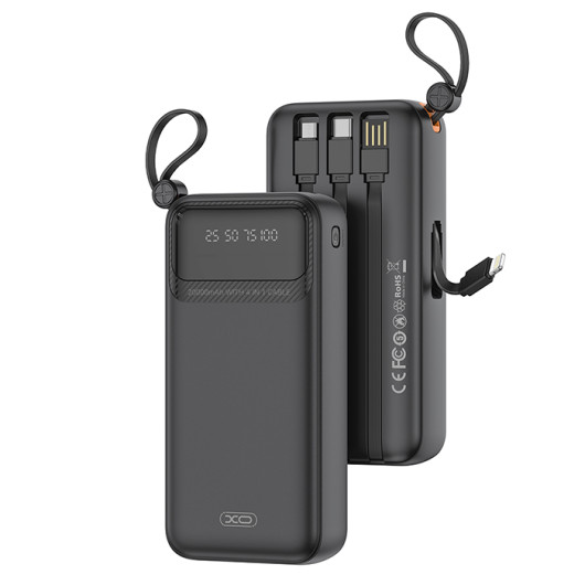 XO PR279Power Bank with 4 built-in cables (USB-A, USB-C, MICRO, LIGHTNING), 20000mAh