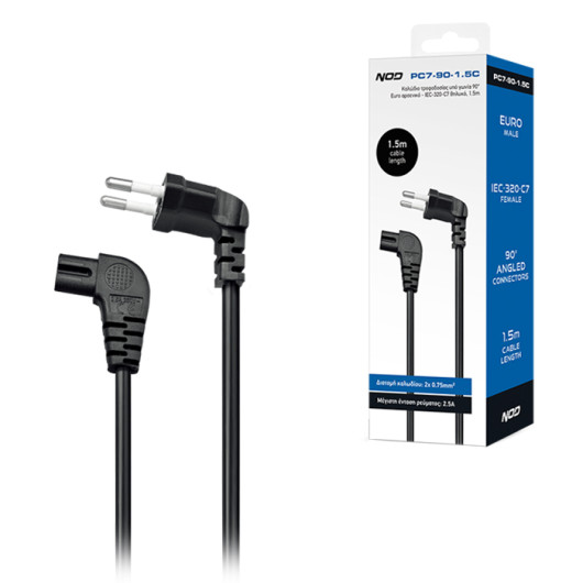 NOD PC7-90-1.5CAngled Power cable Euro male - IEC-320-C7 female ,1.5m