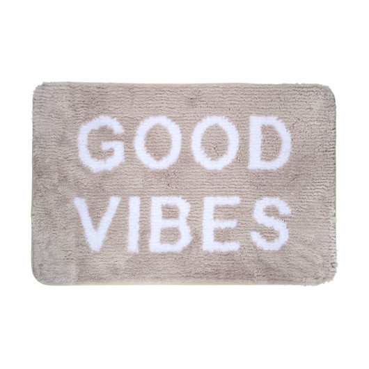 ESTIA ΤΑΠΕΤΟ ΜΠΑΝΙΟΥ GOOD VIBES 40x60cm 100% ΜΙΚΡΟΪΝΕΣ TAUPE