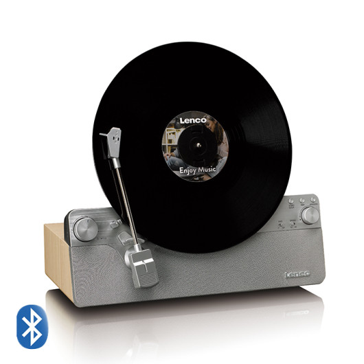 LENCO LSA-071SIFully automatic vertical turntable with built-in speakers and Bluetooth, silver color.