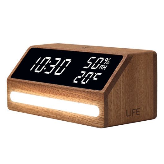 LIFE LUNAWooden digital indoor thermometer/hygrometer with alarm clock and night light