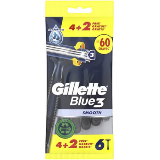 Gillette Blue 3 Smooth Ξυραφάκια μιας Χρήσης με 3 Λεπίδες & Λιπαντική Ταινία 6τμχ