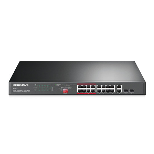 MERCUSYS MS118CP16-Port 10/100Mbps + 2-Port gigabit rackmount switch with 16-Port PoE+
