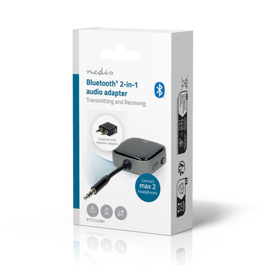 NEDIS BTTC2550BKBluetooth transmitter receiver with input: USB-C female - output: USB-C female up to 2 devices in black color. eshop