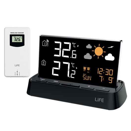 LIFE AMALFIWeather station with frameless display, alarm/clock and outdoor wireless sensor