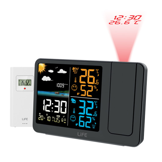 LIFE PROJECTWeather station with alarm clock, time and temperature projection and wireless outdoor sensor