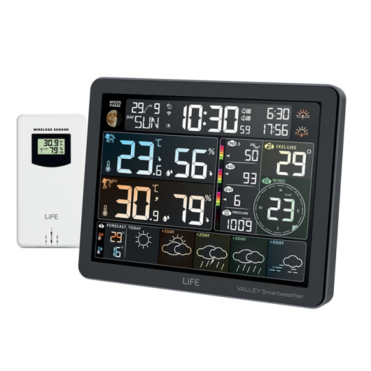 LIFE VALLEY Smartweather TUYATUYA Smart Wi-Fi weather station with wireless outdoor sensor, 7.5" color LCD display, and 5-day weather forecast