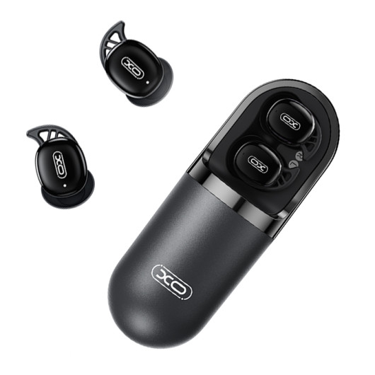 XO G48 SLEEPBluetooth ergonomic earbuds with a vibrating wireless charging case and sleep-friendly design, in black color