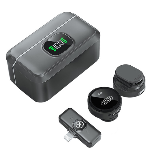 XO MC12Wireless clip-on lavalier microphone set with charging case