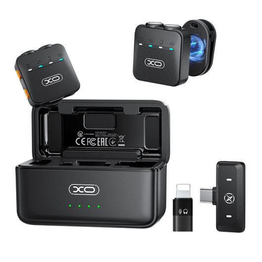 XO MC15Wireless clip-on lavalier microphone set with charging case