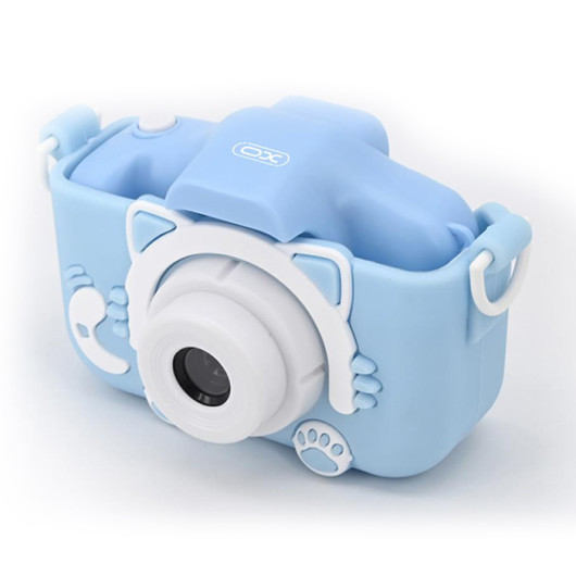 XO XJ01 BLUEChildren dual-lens camera with protective cover, in blue color