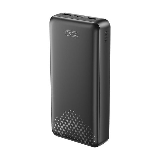 XO PB313 BLACK COLOR20.000 mAh Power Bank with 3 USB ports (2x USB-A, 1x USB-C), in black color
