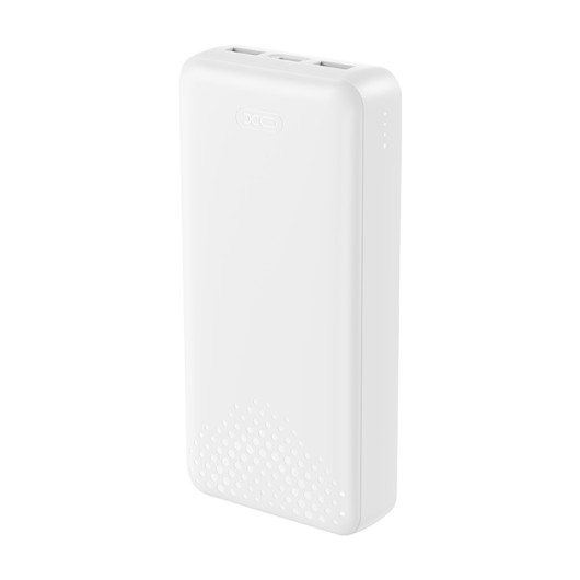 XO PB313 WHITE COLOR20.000 mAh Power Bank with 3 USB ports (2x USB-A, 1x USB-C), in white color